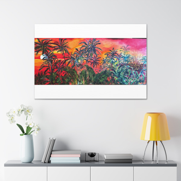 E ola i ka 'Aino o Kilauea (that the land of kilauea will Live) painting depicts the flow of lava as it destroys the rainforest paradise of Puna along the beaches of Hawaii, this rendering has be enhanced, dehaze so that hue is brighter.