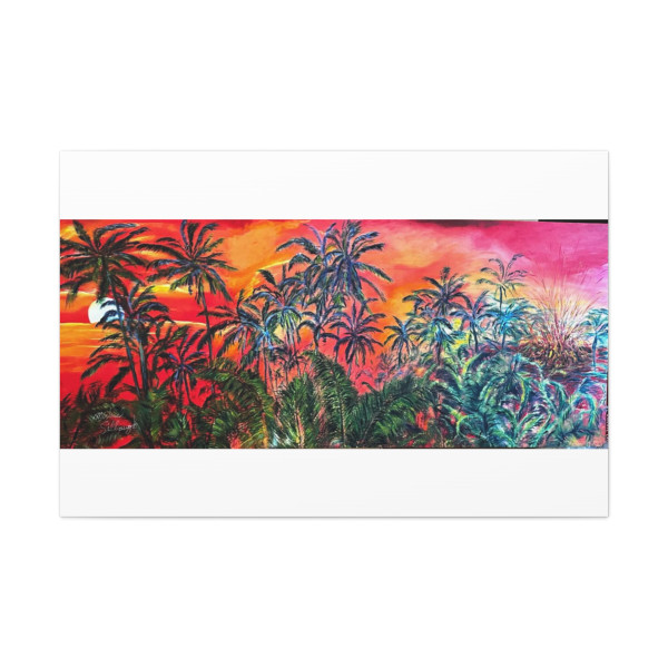 E ola i ka 'Aino o Kilauea (that the land of kilauea will Live) painting depicts the flow of lava as it destroys the rainforest paradise of Puna along the beaches of Hawaii, this rendering has be enhanced, dehaze so that hue is brighter.