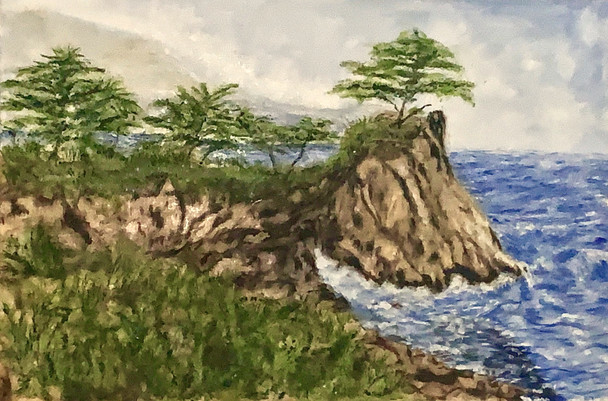 Cypress Tree Point oil painting by Michael Silbaugh. This scene is one of the most photograph places in the world along 17 mile drive in Pebble Beach, California.
