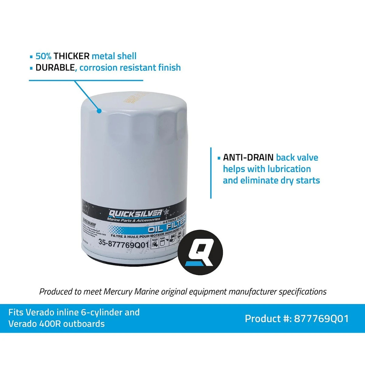 Quicksilver Oil Filter for Mercury 175-400HP Verado Inline-6