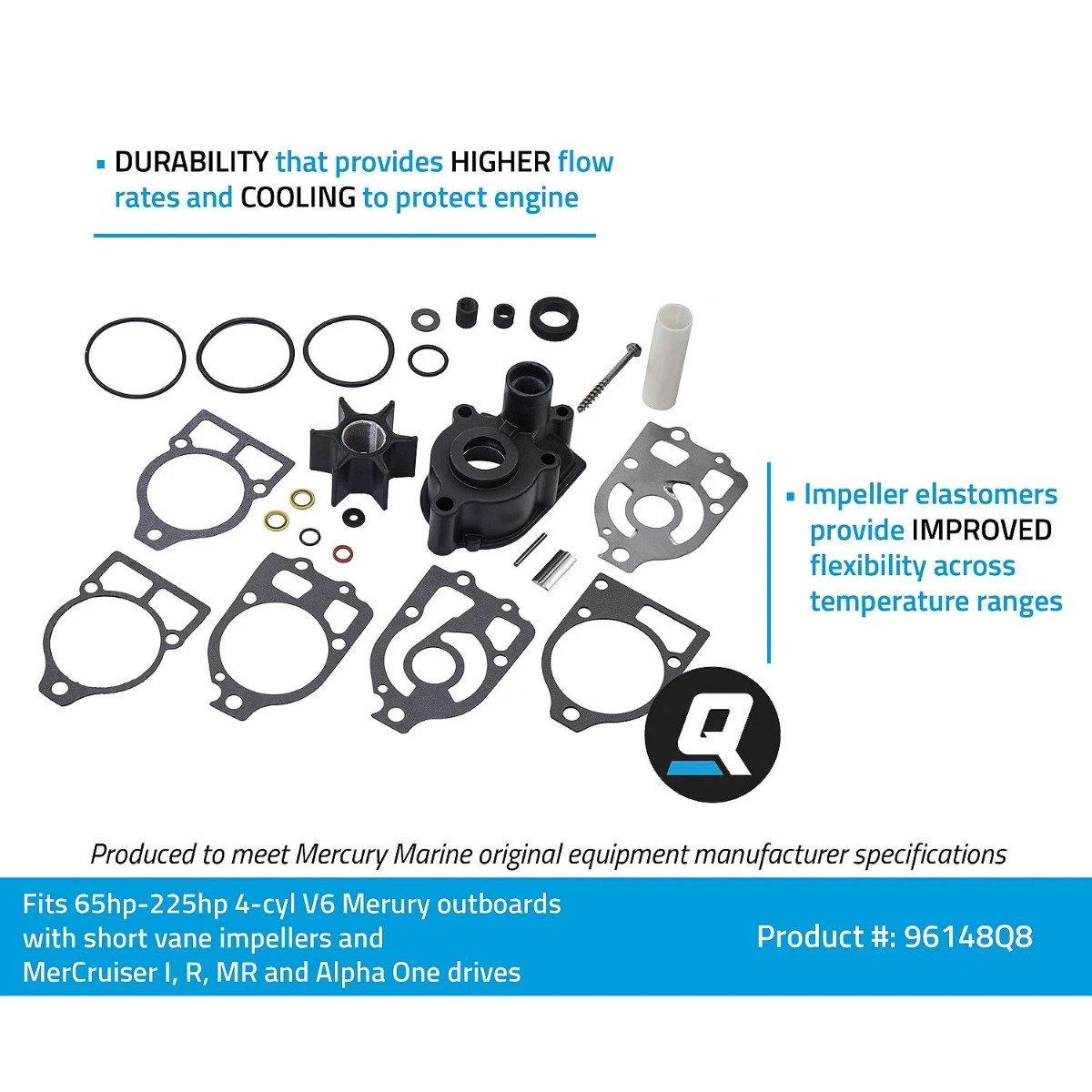 Quicksilver Water Pump Repair Kit for Mercury 65HP 96148Q8