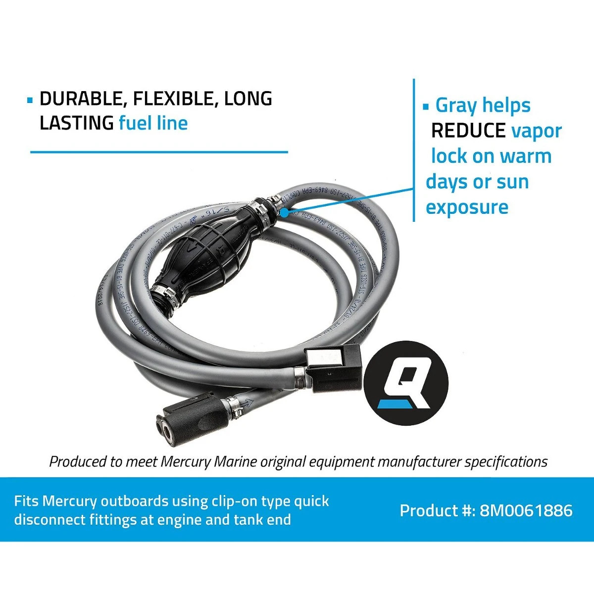 Quicksilver Fuel Line Assembly 8 Feet Long with Primer Bulb 8M0061886