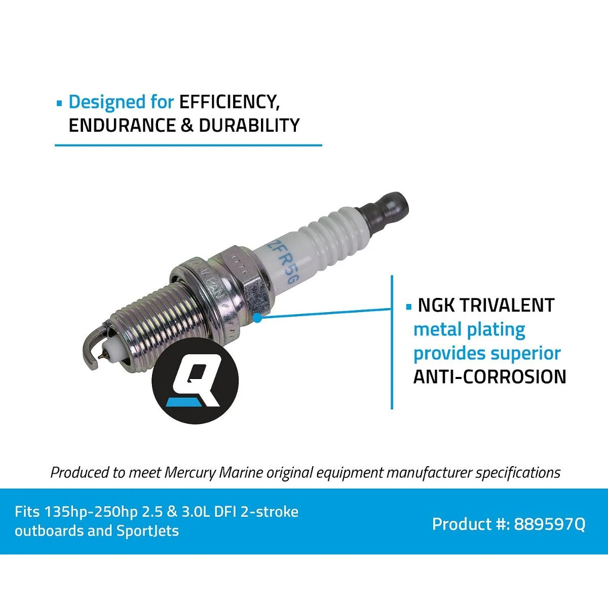 Quicksilver NGK IZFR5G Laser Iridium Spark Plug 1-Pack 889597Q