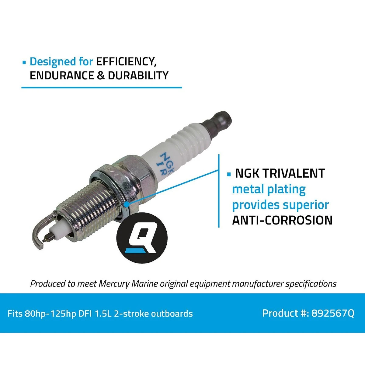Quicksilver NGK IZFR5J Laser Iridium Spark Plug 892567Q