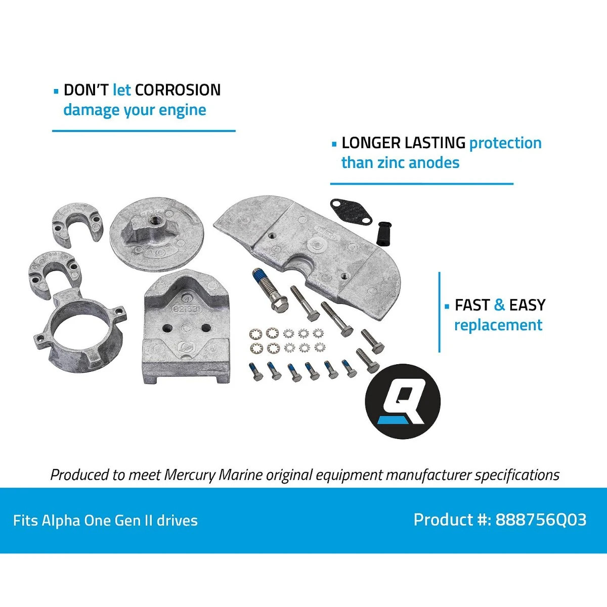 Quicksilver Aluminum Anode Kit for Alpha One Gen II Drives 888756Q03