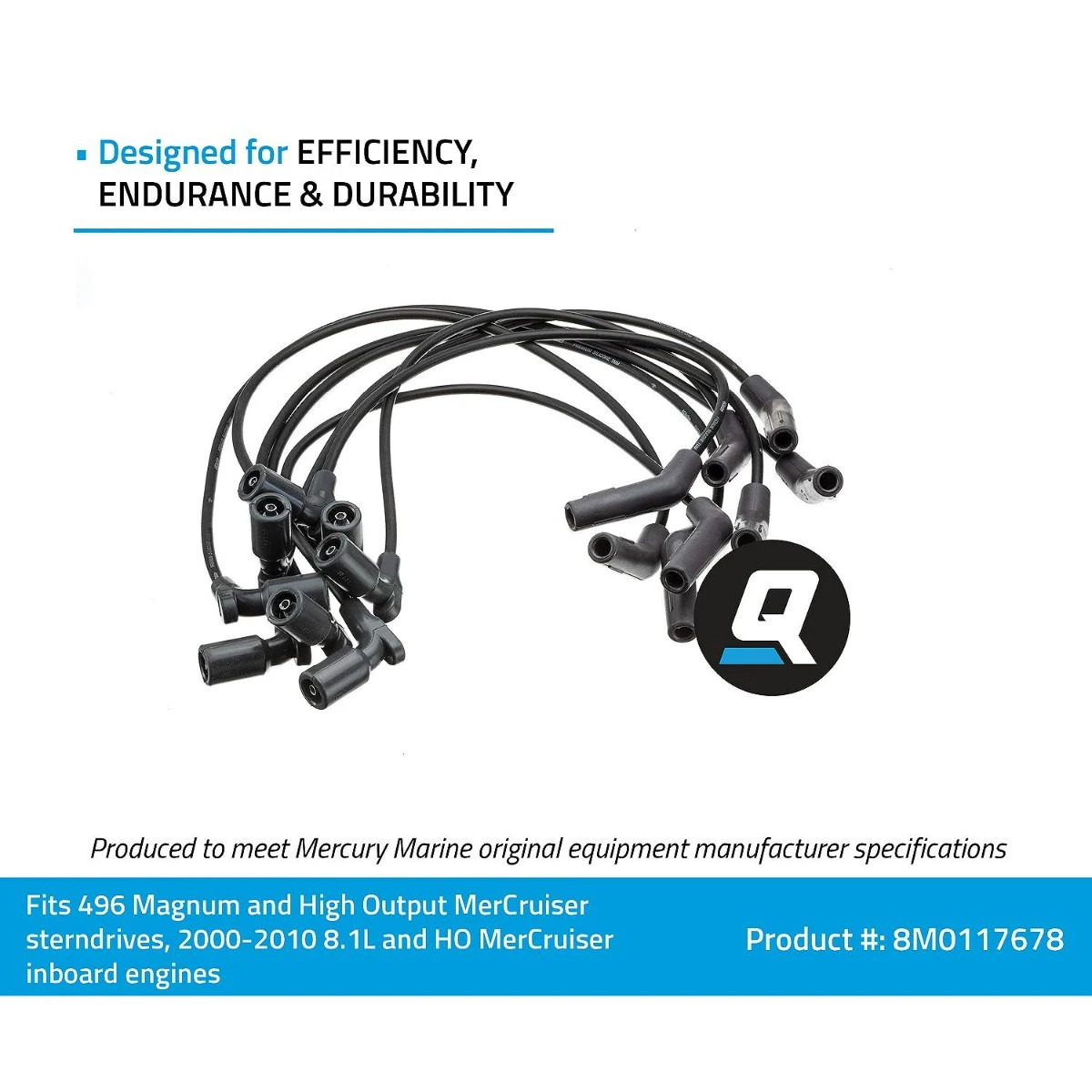 Quicksilver Spark Plug Wire Kit for MerCruiser, 496 Mag & Ho 8M0117678