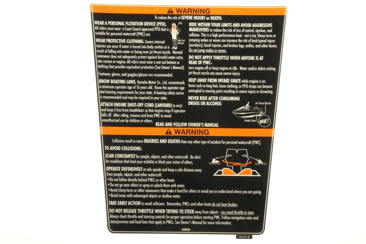 YAMAHA OEM Warning Label Uniform 1 F2N-U41B1-00-00 YAMAHA OEM Warning Label Uniform 1 F2N-U41B1-00-00