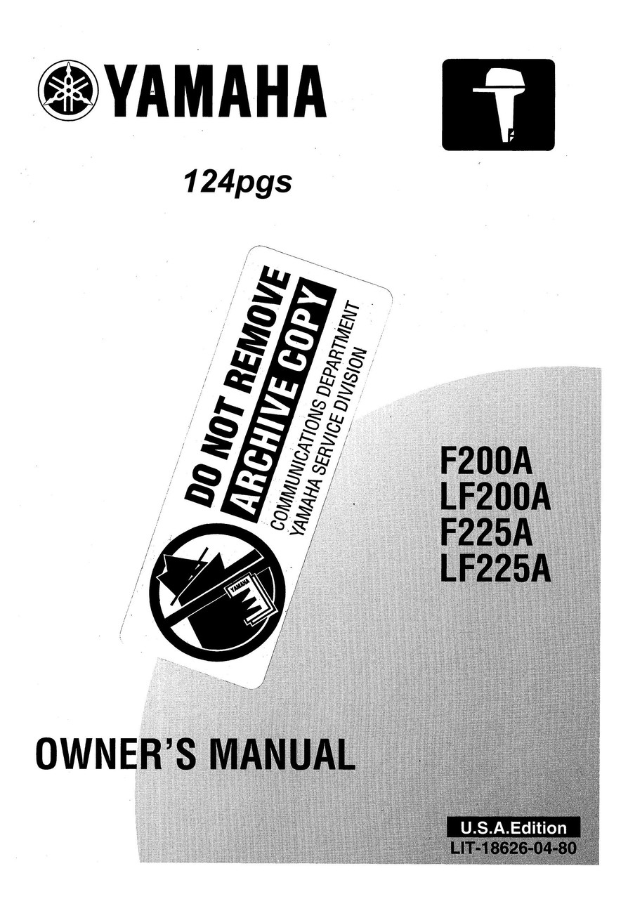 YAMAHA OEM Owner's Manual 2002 - F200A/LF200A/F225A/LF225A - LIT