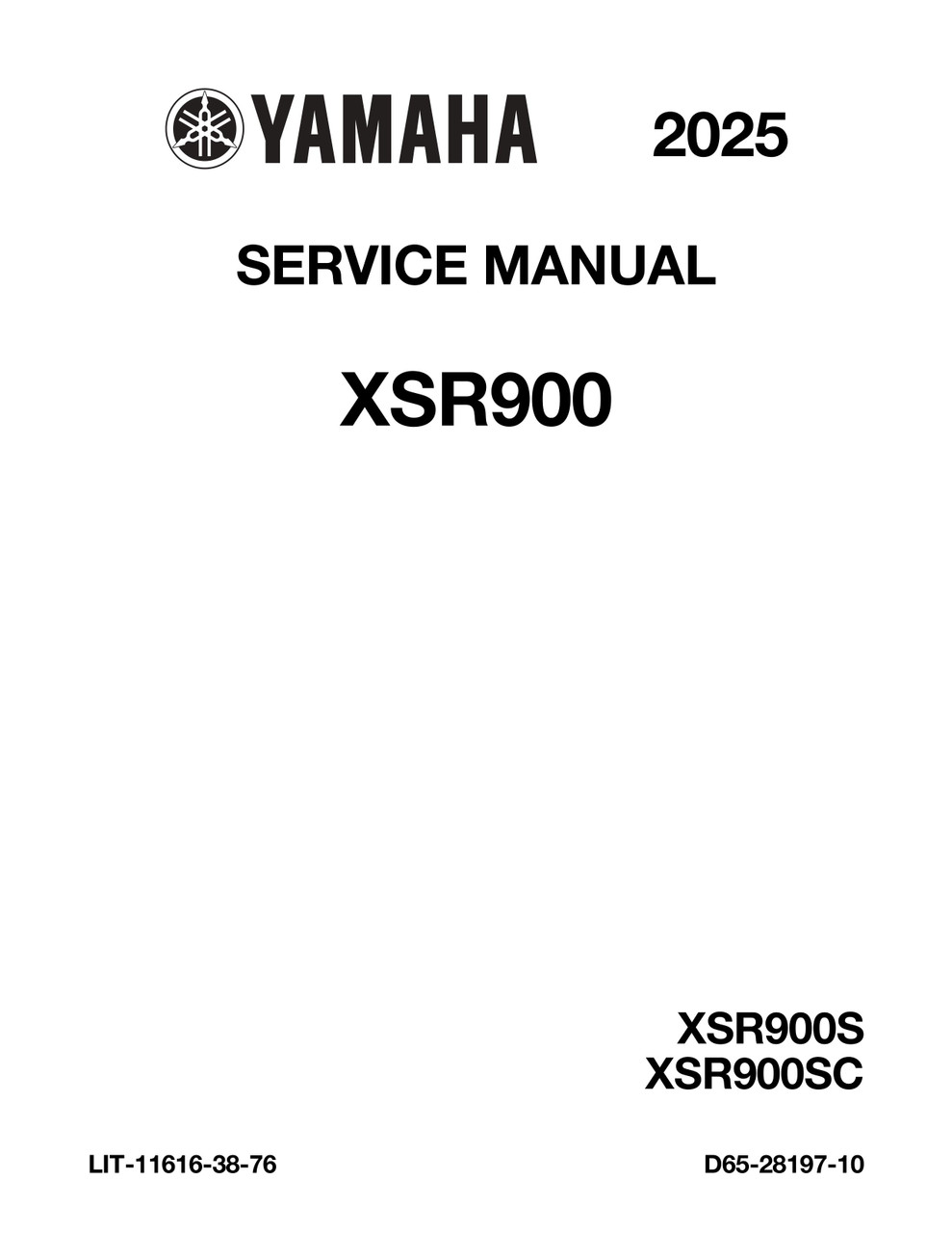 YAMAHA OEM Service Manual - 2025 - 2026 XSR900 - LIT-11616-38-76