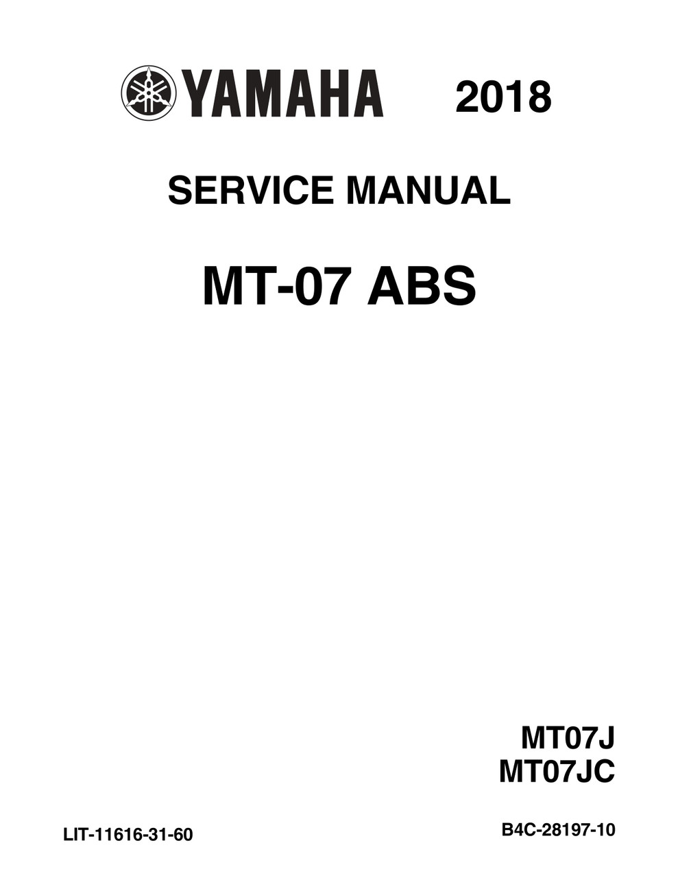 YAMAHA OEM Service Manual - 2018 - 2020 MT-07 - LIT-11616-31-60