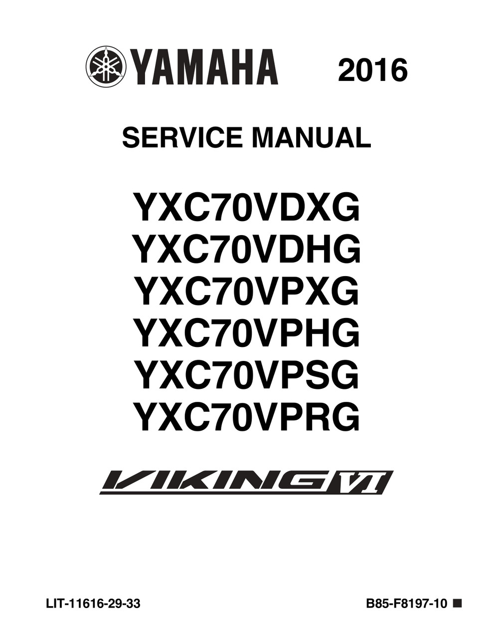 YAMAHA OEM Service Manual - 2016 - 2025 VIKING VI - LIT-11616-29