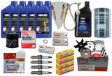 YAMAHA OEM 2004-2005 F150 Outboard Maintenance Kit 
Oil Change Kit 
& Lower Unit Gear Lube Kit w/ Fuel Filter 
NEW 100% OEM Oil Filter, Fuel Filter & Oil, Drain Gasket. 
Includes: 
1 - Yamaha #69J-13440-03-00 Oil Filter 
5 - Quart of Yamalube 4M 10W30 Oil 
1 - Yamaha Engine Drain Gasket 
2 - Yamaha Lower Unit Drain Gaskets 
1- Quart of Yamalube SAE90 Gear Lube 
1- Yamaha F150 Primary Fuel Filter 
1- Yamalube Disposable Funnel 
1 - Yamalube Oil Change Reminder Decal 
1 - ngk lfr5a-11
Applications: 
ALL 2004-2005  YAMAHA F150 4-STROKE OUTBOARDS 

Kit includes world-class protection Yamalube 10W-30 4M Outboard Mineral FC-W Engine Oil, Genuine Yamaha oil filter, and necessary drain bolt gaskets all in one convenient package.
Yamalube 4M is a mineral-based four-stroke outboard engine oil that's an approved NMMA FC-W formulation specifically for use in the harsh marine environment. The FC-W rating, which sets the minimum standard for outboard engine lubrication, corrosion protection, and resistance to potentially harmful effects of oil dilution caused by fuel, provides critical assurance that your outboard’s oil meets the minimum. Go it one better. Yamaha’s exclusive and proprietary additive package means Yamalube 4M meets or exceeds the industry standards for lubricity and corrosion protection.
Go your outboard’s needs one better. Go with Yamalube 4M.
Kit includes world-class protection Yamalube 10W-30 4M Outboard Mineral FC-W Engine Oi
