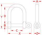 Suncor Wide D Shackle with Screw Pin 316 Stainless Steel S0114-0