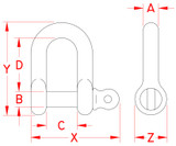 Suncor Straight D Shackle with Screw Pin 316 Stainless Steel S0115-0