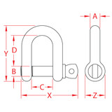 Suncor Forged Straight D Shackle with Screw Pin 316 Stainless Steel S0117-0