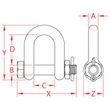 Suncor Forged Straight D Shackle with Bolt 316 Stainless Steel S0117-SA