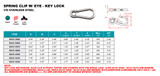 Suncor Key Lock Spring Clip with Eye 316 Stainless Steel S0121-K