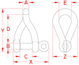 Suncor Twist Shackle with Captive Pin 316 Stainless Steel S0163-CP