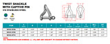 Suncor Twist Shackle with Captive Pin 316 Stainless Steel S0163-CP