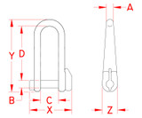 Suncor Long D Shackle with Key Pin 316 Stainless Steel S0167-0