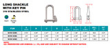 Suncor Long D Shackle with Key Pin 316 Stainless Steel S0167-0