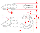 Suncor Spring Clip with Key Ring 2-3/8" 316 Stainless Steel S0185-KR60