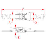 Suncor Wide Ratchet Assembly with "S" Hooks Black 304 and 316 Stainless Steel S0202-SS