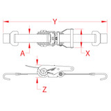 Suncor Wide Ratchet Assembly with Flat Hooks Black 304 Stainless Steel S0206-FH