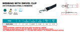 Suncor Webbing Assembly with Swivel Clip 1 X 48" Black 304 Stainless Steel S0235-0004