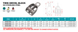 Suncor Twin Swivel Block 304 Stainless Steel S0402-0