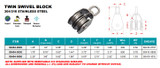 Suncor Twin Swivel Block 304/316 Stainless Steel S0404-0