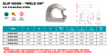 Suncor Weld On Slip Hook 316 Stainless Steel S0459-S