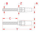 Suncor Quick Attach Stud UNF Left Hand 316 Stainless Steel S0772-0
