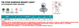 Suncor Tri Star Surface Mount Light 316 Stainless Steel Housing White S0803-1000