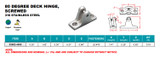 Suncor 80 Degree Deck Hinge Screwed 2-1/4" 316 Stainless Steel S3682-4000