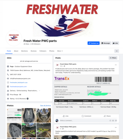 FRAUD ALERT - There are FAKE pages on IG and FB using our company name, logo, address under the name "Freshwater PWC Parts" 