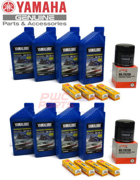 YAMAHA 25' SVHO Boat OEM Oil Change Kit w/NGK Spark Plug Set- Jet Boat 4W Yamalube w/ 69J-13440-03-00 Filters for 2021+ 255XE 255XD 255 FSH