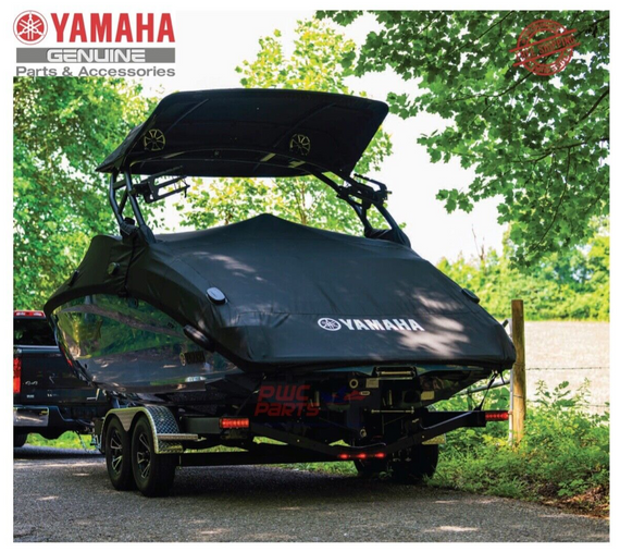YAMAHA OEM 

PREMIUM DELUXE BOAT COVER 



FITS: 2023+ AR220/ 222S/ 222SE

222SD/ 222XE/ 222XD



MAR-222XD-MC-23



The Deluxe Premium Mooring Cover is constructed of Sur Last® high-performance solution-dyed polyester fabric with superior ultra-violet light resistance and strength. The Vacu-Hold™ strapless tow system eliminates billowing and buffeting. Constructed with EZ Release® Dual 304 Stainless Steel Ratchet Tightening System, you can be confident that it is pre-tensioned and ready to ratchet upon installation.

Sur Last® high-performance solution-dyed poly constructed for mooring cover application includes enhanced durable water repellent and fungicide with mold and mildew resistant treatment
Patented Vacu-Hold™ Strapless Tow System eliminates billowing and buffeting, cover travels conforming to shape of boat
Self-supporting Anti-Pooling System (APS) to keep water from pooling on the cover; carpet-friendly feet on the poles
EZ Release® Dual 304 Stainless Steel Ratchet Tightening System, pre-tensioned and ready to ratchet upon installation
Compression-molded ratchet boot with protective plastic liner
Custom-molded cleat doors
Custom-molded fuel door
