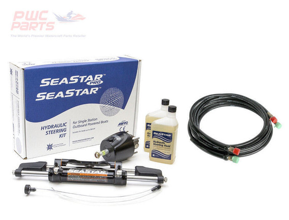 SEASTAR

1 - HK6400A-3 

1 - HO5118 Hose Kit


  1.7 Hydraulic Steering Kit with 18' Hoses



Hydraulic Steering Kit for non-aggressively driven single outboard powered boats that do not exceed 75mph
Updated system includes O-ring boss rotational fittings for easy hose routing and new end gland sealing system for maximum protection from saltwater and compression set
Five turns lock-to-lock with 1.7 cu.in. helm (included) for maximum steering comfort
Robust Barrel Design and NEW Graphics compliment new boats and motor packages
Not recommended for boats that exceed 75mph or run surface piercing props or the power exceeds the maximum Coast Guard rating for the vessel
The top selling recreational marine hydraulic steering system for outboard powered boats from the leader in marine steering technology SeaStar Solutions (formerly Teleflex Marine).

The HK6400A-3 SeaStar Hydraulic Steering System includes the following:

• HC5345-3 outboard steering cylinder with O-ring boss rotational fittings for easy hydraulic hose routing (hoses sold separately)

• HH5271-3 helm with updated O-ring boss fittings and anodized protection to saltwater

• Two quarts of SeaStar HA5430 proprietary hydraulic steering fluid for maximum performance and protection

• Installation Instructions

The HK6400A-3 SeaStar Hydraulic Steering System is ideal for cruisers, runabouts, center console boats, offshore fishing boats and many more. It is also compatible with SeaStar Power Assist pump (PA1200-2) that provides an automotive feel to driving your boat with fingertip control.

SeaStar products are backed by a two-year recreational user warranty against manufacturing defects. The HK6400A-3 hydraulic steering system meets ABYC and NMMA certification standards and is designed and manufactured in North America.

SeaStar hydraulic steering systems are tested and certified using only SeaStar hydraulic fluid and SeaStar hydraulic hoses. Use of non-certified products to install SeaStar products may void warranty and could cause loss of steering control.