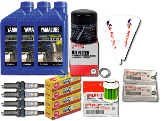 YAMAHA OEM 2006+ F50 T50 F60 T60 Outboard Oil Change 10W30 FC 4M Lower Drain Fill Gaskets Fuel Filter Spark Plugs NGK DPR6EB-9 Maintenance Kit