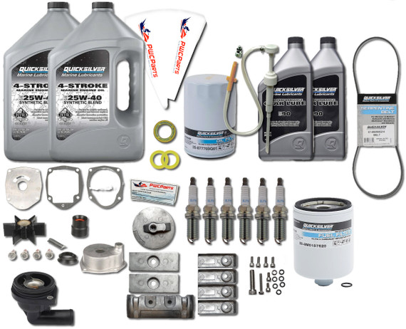 Mercury Verado L6 300-Hour Maintenance & Oil Change Kit – Quicksilver OEM – Fits 200/225/250/275/300/350/400/400R HP 2B144123 & Up (5.44" Torpedo Lower Unit) – 25W-40 Oil – Replaces MC8M0133617