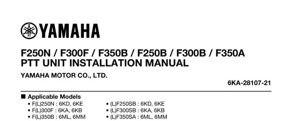 YAMAHA OEM Installation Manual 2026 - Power Trim and Tilt (PTT) Unit - 6KA-28107-21