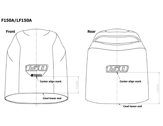 YAMAHA OEM Accessory Installation Instructions - F150A - F350C Top Cowling Graphic Placement Measurements - MAR-TCGIS-00-00