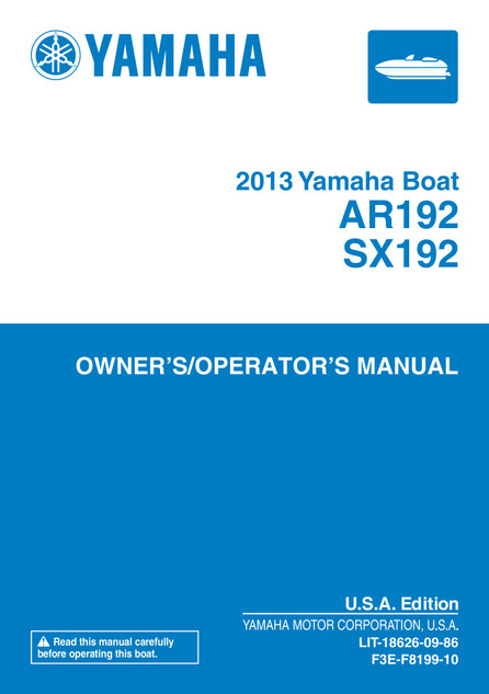 YAMAHA OEM Owner's/ Operator's Manual 2013 - 212X/ 212SS - LIT