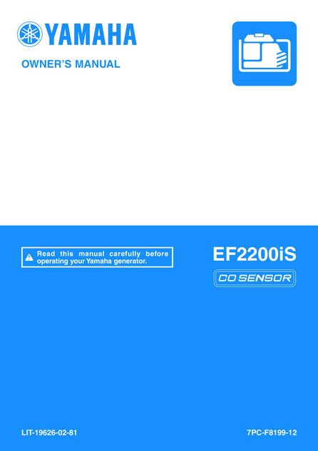 YAMAHA OEM Owner's Manual 2021 - EF2200iSZ - LIT-19626-02-81 CO Sensor Models EF2200iSZ