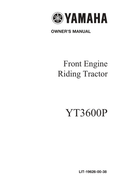 YAMAHA OEM Owner's Manual - YT3600P - LIT-19626-00-38 Models EC2000