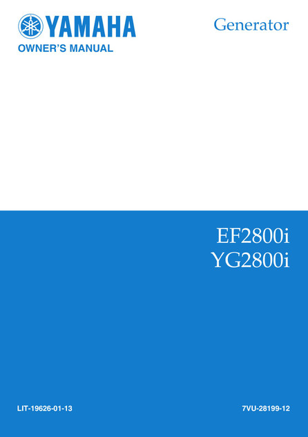 YAMAHA OEM Owner's Manual - EF2800iC - LIT-19626-01-13 Models EF2800IC