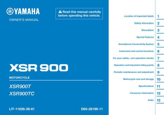 YAMAHA OEM Service Manual - 2025 - 2026 XSR900 - LIT-11616-38-76