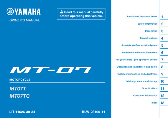 YAMAHA OEM Service Manual - 2025 - 2026 MT-07 - LIT-11616-38-60