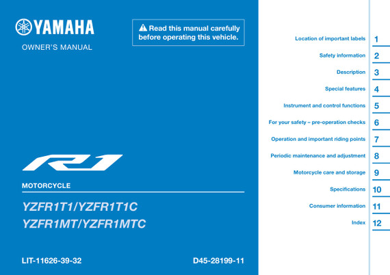 YAMAHA OEM Owner's Manual - 2026 YZF-R7 / 70TH ANNIVERSARY EDITION